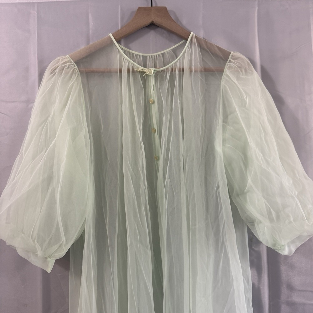 Vtg Kayser 60s Green Nylon Tricot Sheer Robe 32 Peignoir Old‎ Hollywood Elegant